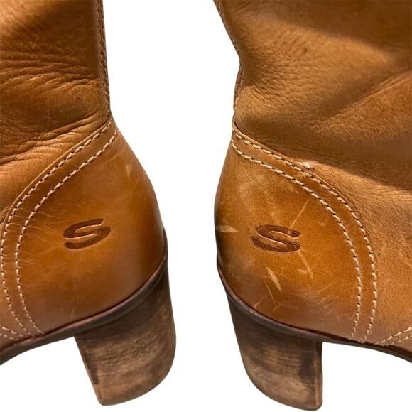RARE Skechers Women's Vintage Y2K Tan Brown Ankle Boots stacked heel Sz 6 boho - Picture 9 of 11